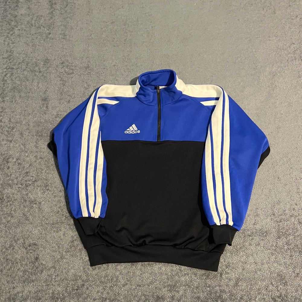 Vintage 90s Adidas Mens Quarter Zip Track Jacket Blue Black Colorblock Size M